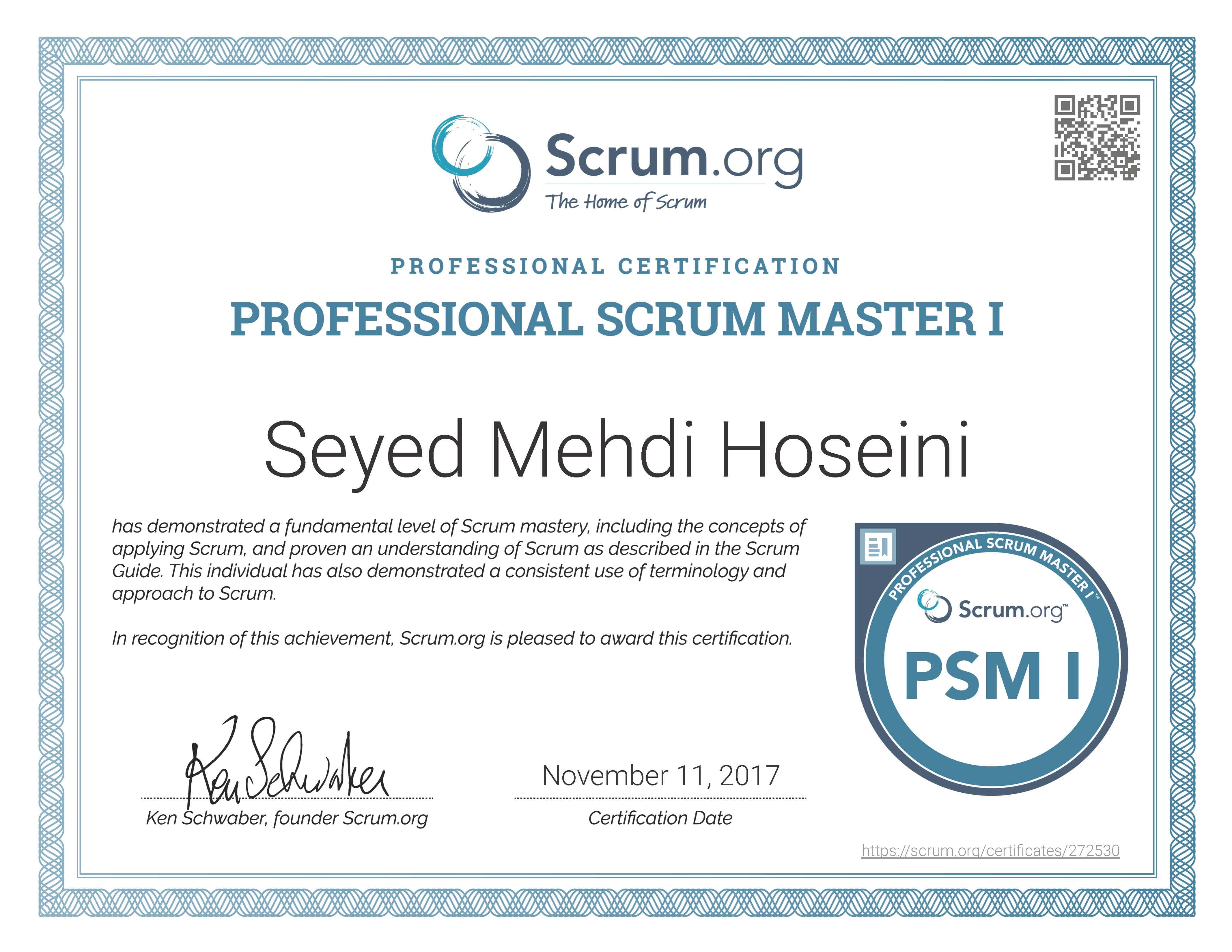 PSM I Certificate